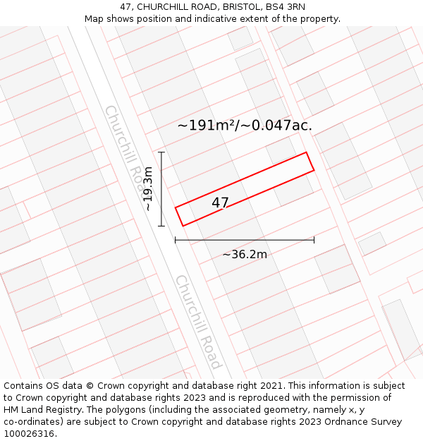 47, CHURCHILL ROAD, BRISTOL, BS4 3RN: Plot and title map