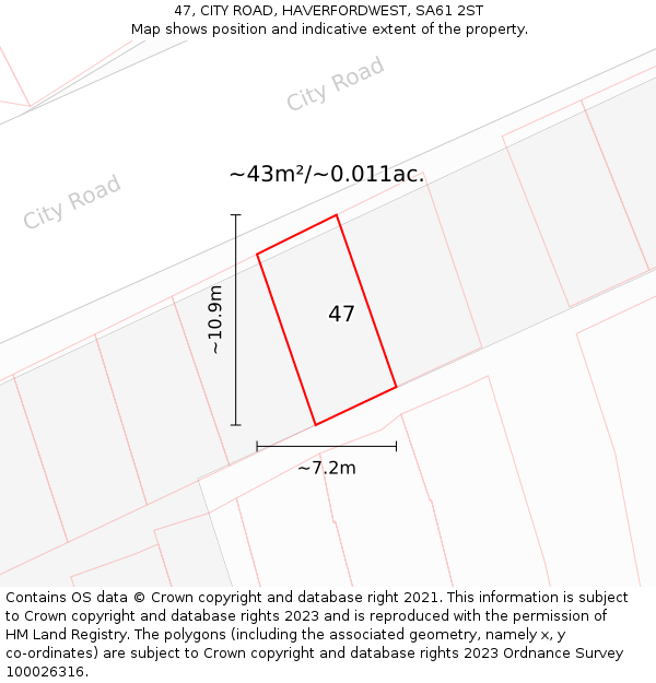 47, CITY ROAD, HAVERFORDWEST, SA61 2ST: Plot and title map