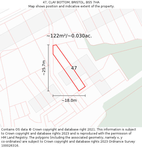 47, CLAY BOTTOM, BRISTOL, BS5 7HA: Plot and title map