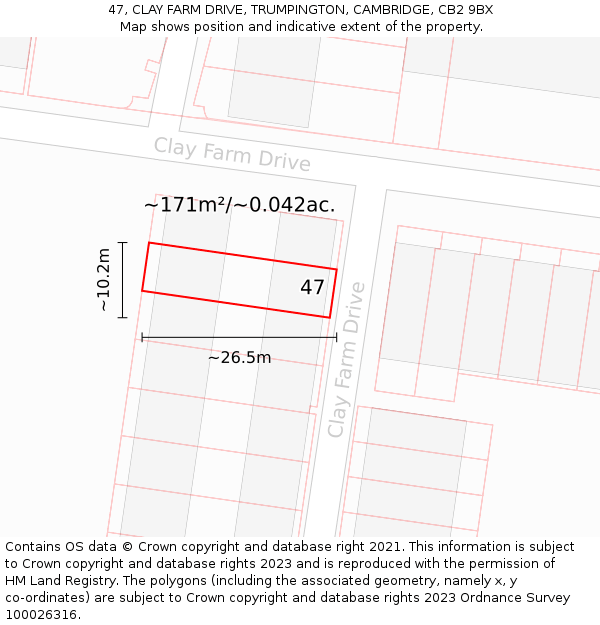 47, CLAY FARM DRIVE, TRUMPINGTON, CAMBRIDGE, CB2 9BX: Plot and title map