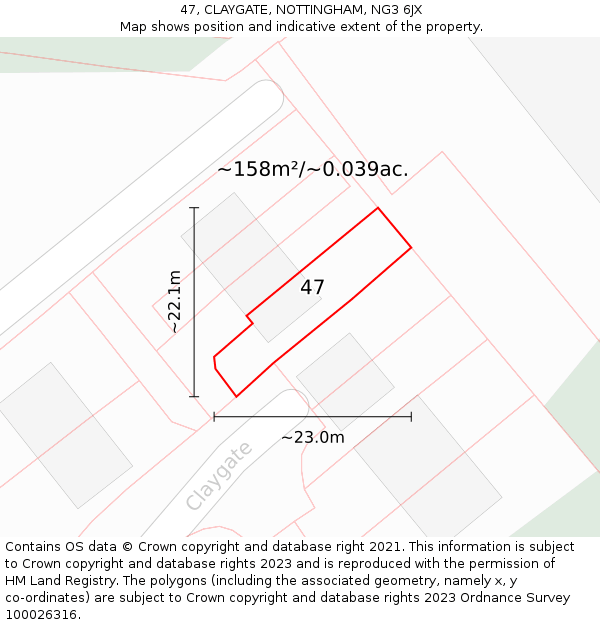 47, CLAYGATE, NOTTINGHAM, NG3 6JX: Plot and title map