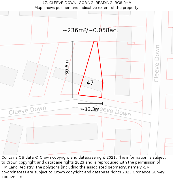 47, CLEEVE DOWN, GORING, READING, RG8 0HA: Plot and title map