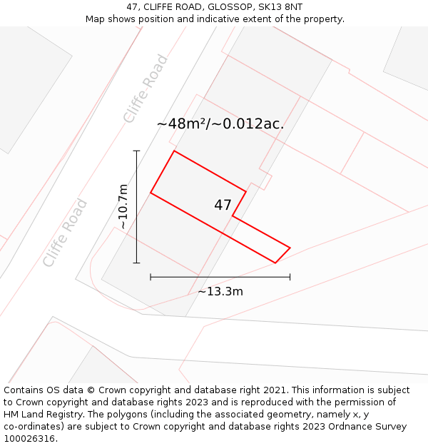 47, CLIFFE ROAD, GLOSSOP, SK13 8NT: Plot and title map