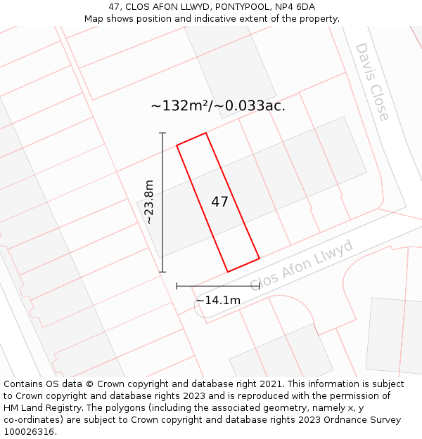47, CLOS AFON LLWYD, PONTYPOOL, NP4 6DA: Plot and title map