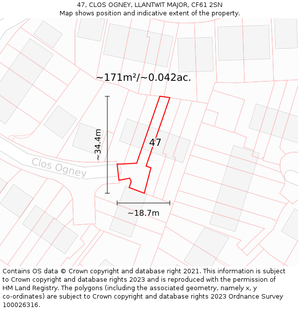 47, CLOS OGNEY, LLANTWIT MAJOR, CF61 2SN: Plot and title map