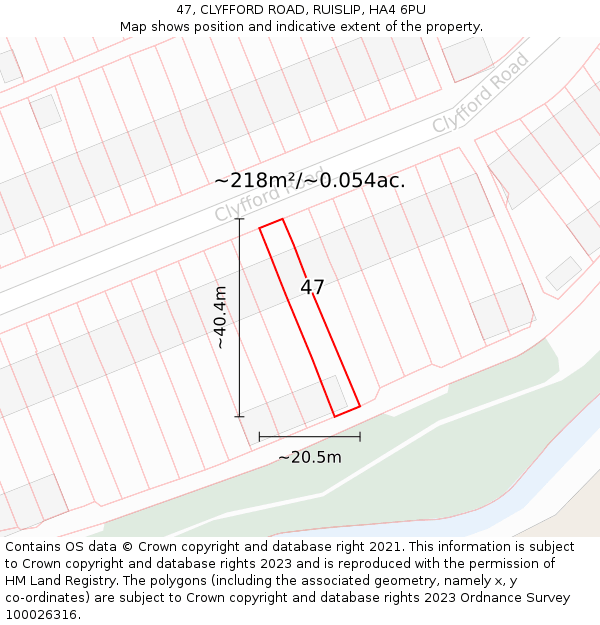 47, CLYFFORD ROAD, RUISLIP, HA4 6PU: Plot and title map