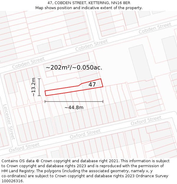 47, COBDEN STREET, KETTERING, NN16 8ER: Plot and title map