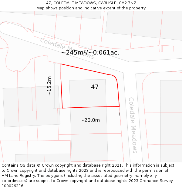 47, COLEDALE MEADOWS, CARLISLE, CA2 7NZ: Plot and title map