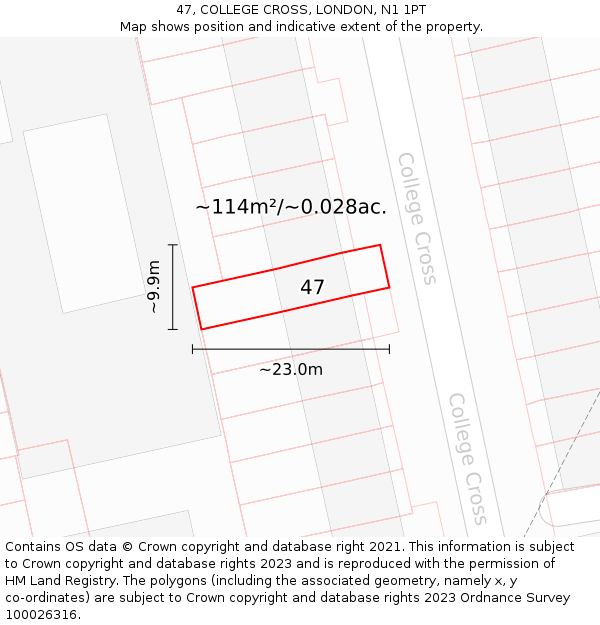 47, COLLEGE CROSS, LONDON, N1 1PT: Plot and title map