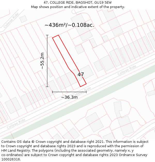 47, COLLEGE RIDE, BAGSHOT, GU19 5EW: Plot and title map