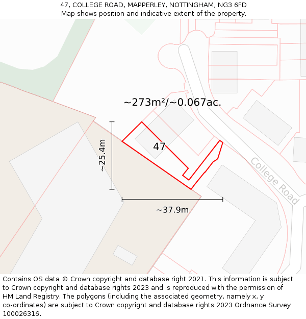 47, COLLEGE ROAD, MAPPERLEY, NOTTINGHAM, NG3 6FD: Plot and title map