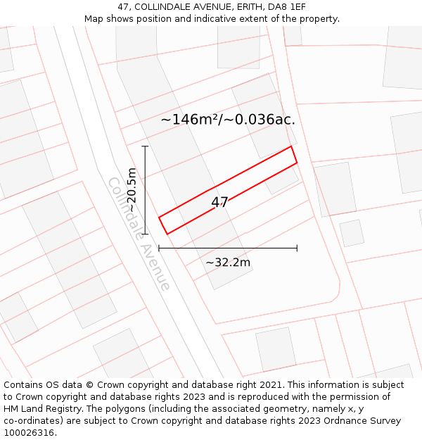 47, COLLINDALE AVENUE, ERITH, DA8 1EF: Plot and title map