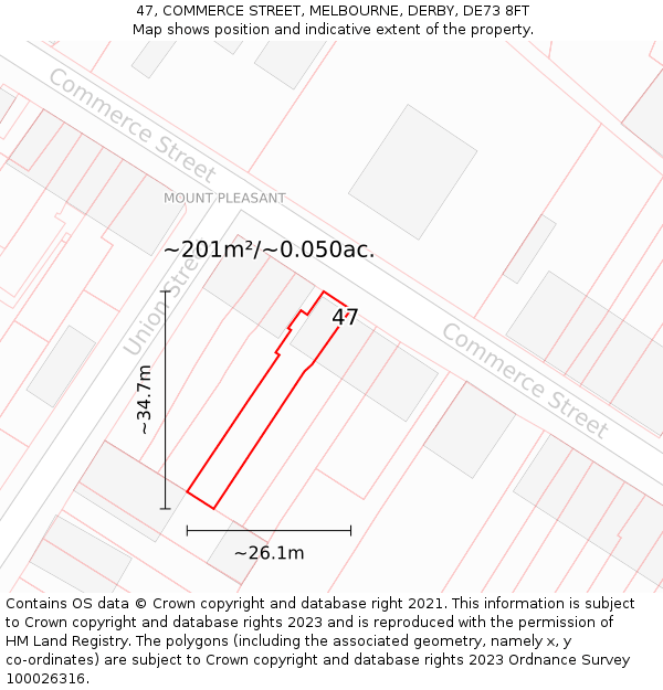 47, COMMERCE STREET, MELBOURNE, DERBY, DE73 8FT: Plot and title map
