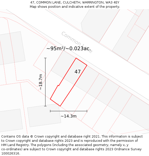 47, COMMON LANE, CULCHETH, WARRINGTON, WA3 4EY: Plot and title map