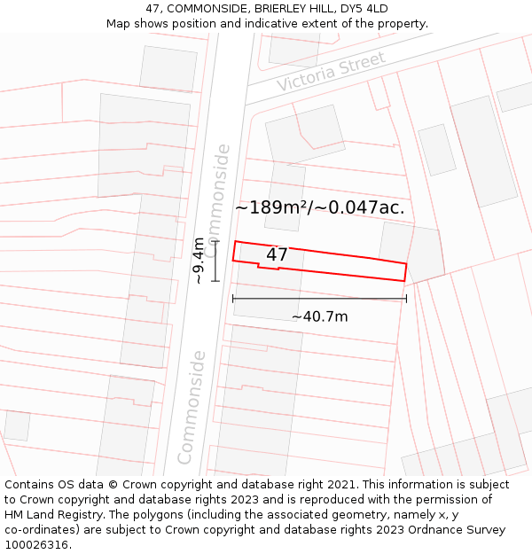 47, COMMONSIDE, BRIERLEY HILL, DY5 4LD: Plot and title map