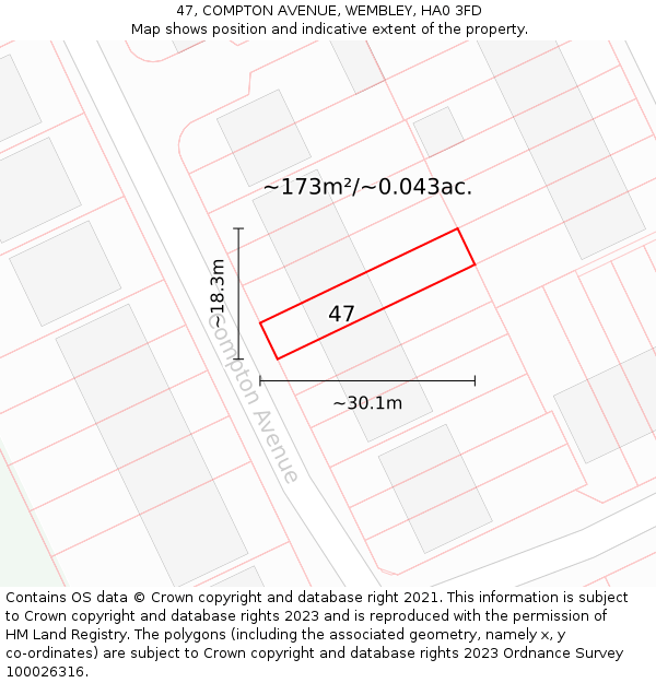 47, COMPTON AVENUE, WEMBLEY, HA0 3FD: Plot and title map