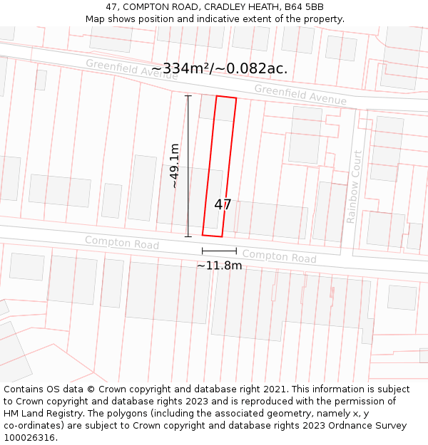 47, COMPTON ROAD, CRADLEY HEATH, B64 5BB: Plot and title map