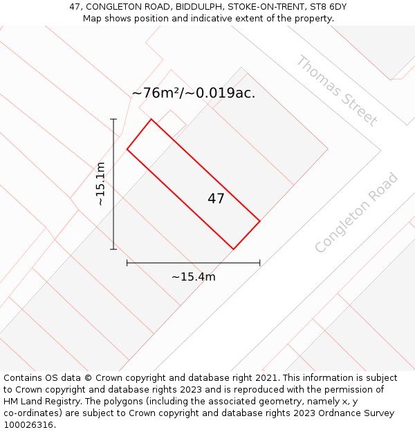 47, CONGLETON ROAD, BIDDULPH, STOKE-ON-TRENT, ST8 6DY: Plot and title map