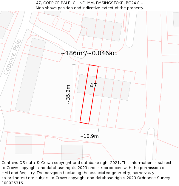 47, COPPICE PALE, CHINEHAM, BASINGSTOKE, RG24 8JU: Plot and title map