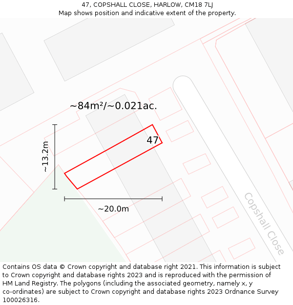 47, COPSHALL CLOSE, HARLOW, CM18 7LJ: Plot and title map