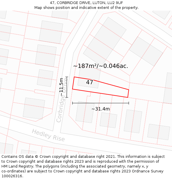 47, CORBRIDGE DRIVE, LUTON, LU2 9UF: Plot and title map