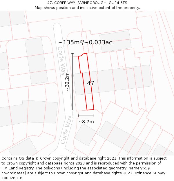 47, CORFE WAY, FARNBOROUGH, GU14 6TS: Plot and title map