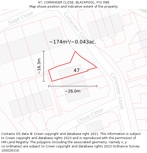 47, CORIANDER CLOSE, BLACKPOOL, FY2 0WE: Plot and title map