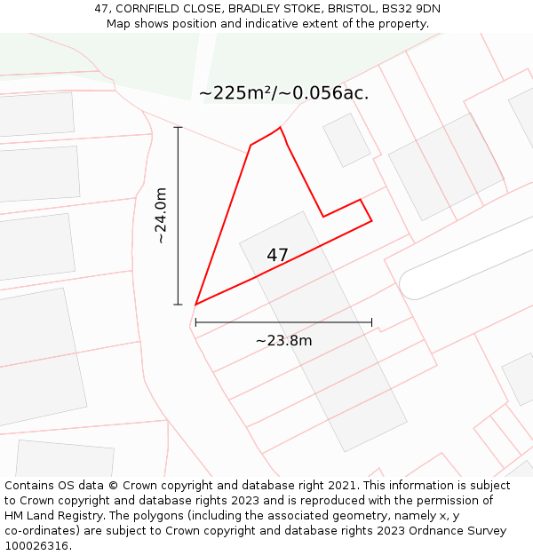 47, CORNFIELD CLOSE, BRADLEY STOKE, BRISTOL, BS32 9DN: Plot and title map