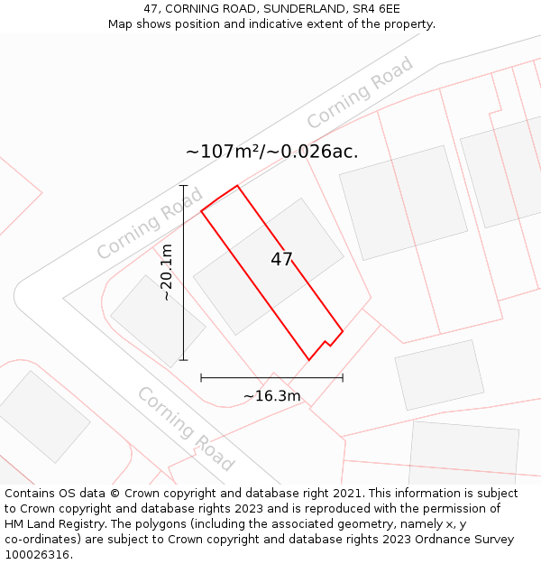 47, CORNING ROAD, SUNDERLAND, SR4 6EE: Plot and title map