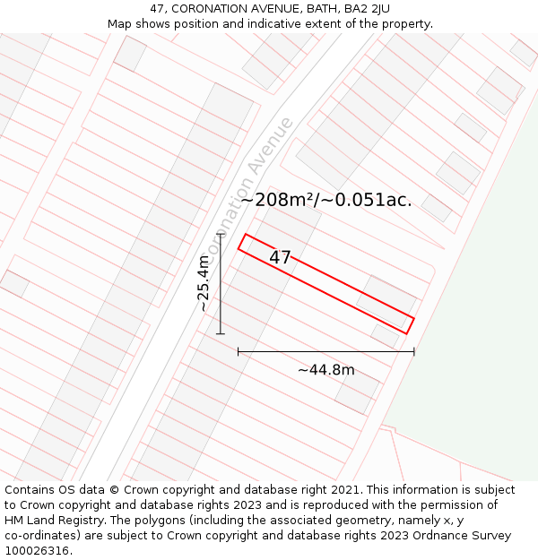 47, CORONATION AVENUE, BATH, BA2 2JU: Plot and title map