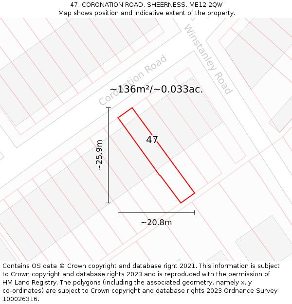 47, CORONATION ROAD, SHEERNESS, ME12 2QW: Plot and title map