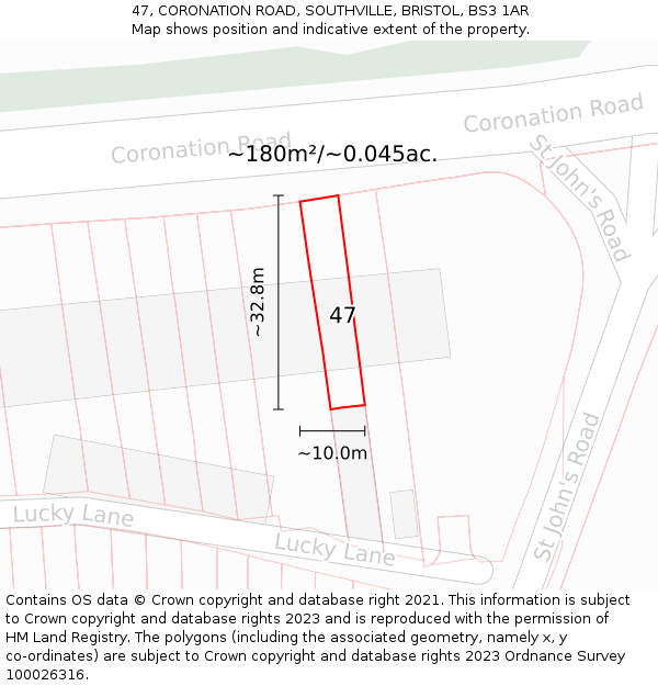 47, CORONATION ROAD, SOUTHVILLE, BRISTOL, BS3 1AR: Plot and title map