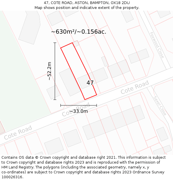 47, COTE ROAD, ASTON, BAMPTON, OX18 2DU: Plot and title map