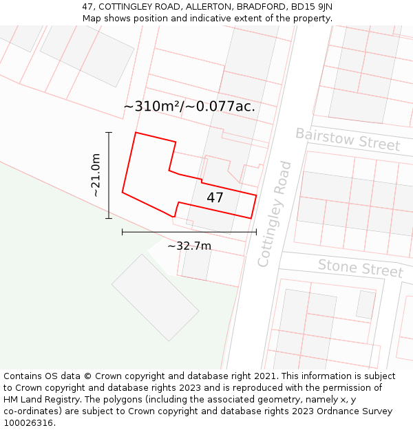 47, COTTINGLEY ROAD, ALLERTON, BRADFORD, BD15 9JN: Plot and title map