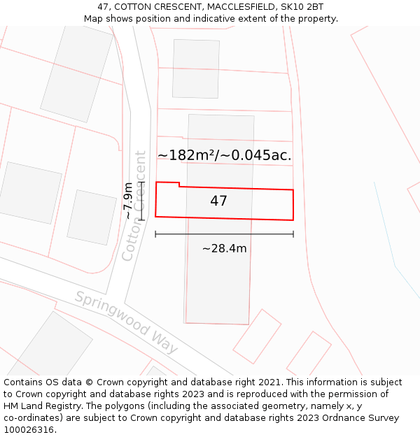47, COTTON CRESCENT, MACCLESFIELD, SK10 2BT: Plot and title map