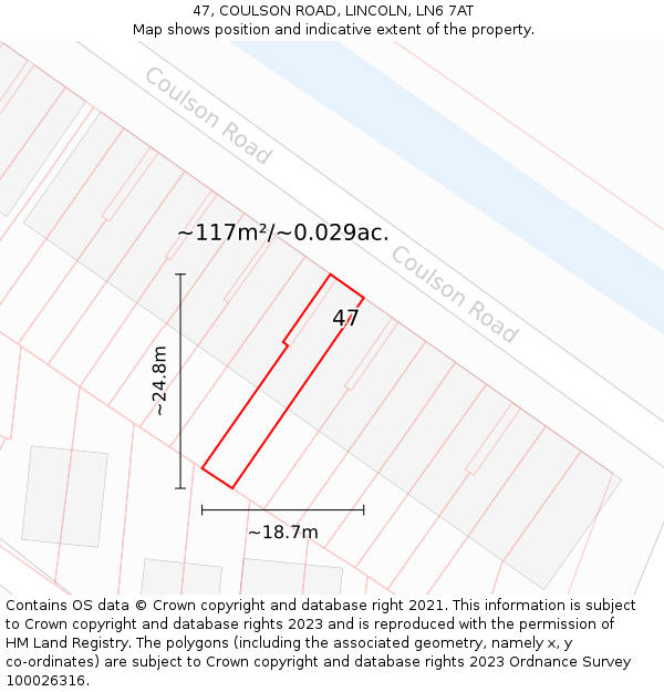 47, COULSON ROAD, LINCOLN, LN6 7AT: Plot and title map