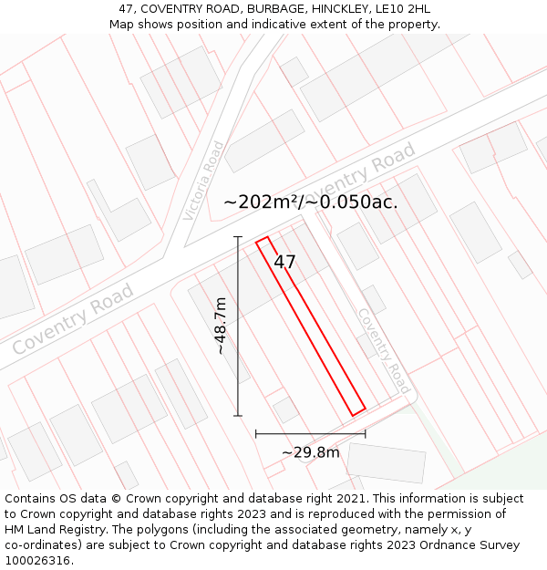 47, COVENTRY ROAD, BURBAGE, HINCKLEY, LE10 2HL: Plot and title map