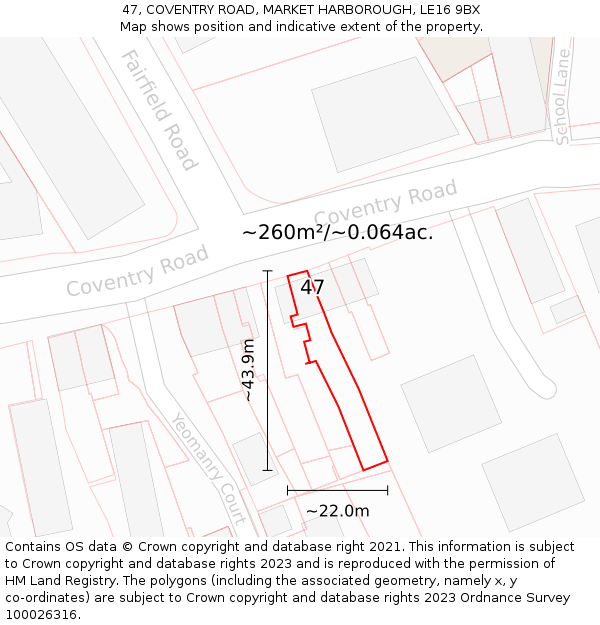 47, COVENTRY ROAD, MARKET HARBOROUGH, LE16 9BX: Plot and title map
