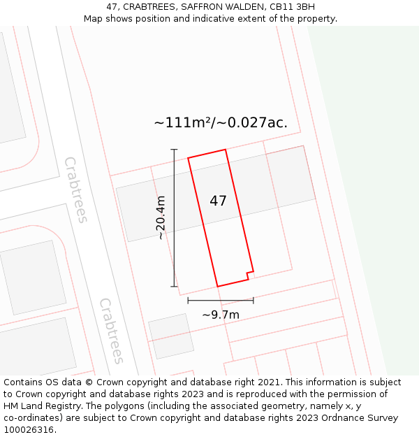 47, CRABTREES, SAFFRON WALDEN, CB11 3BH: Plot and title map