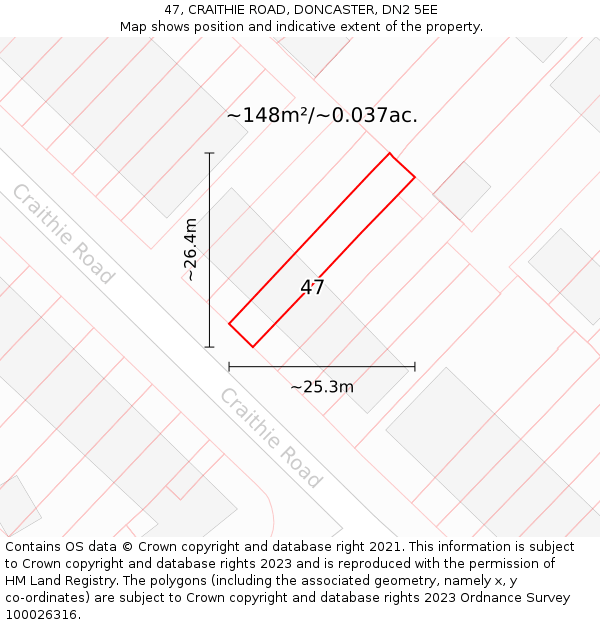 47, CRAITHIE ROAD, DONCASTER, DN2 5EE: Plot and title map