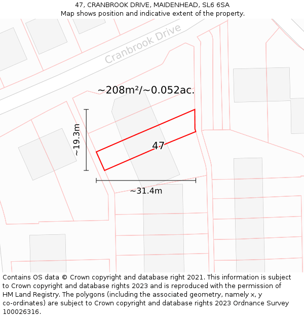 47, CRANBROOK DRIVE, MAIDENHEAD, SL6 6SA: Plot and title map
