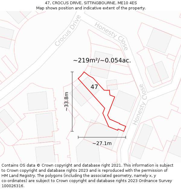 47, CROCUS DRIVE, SITTINGBOURNE, ME10 4ES: Plot and title map