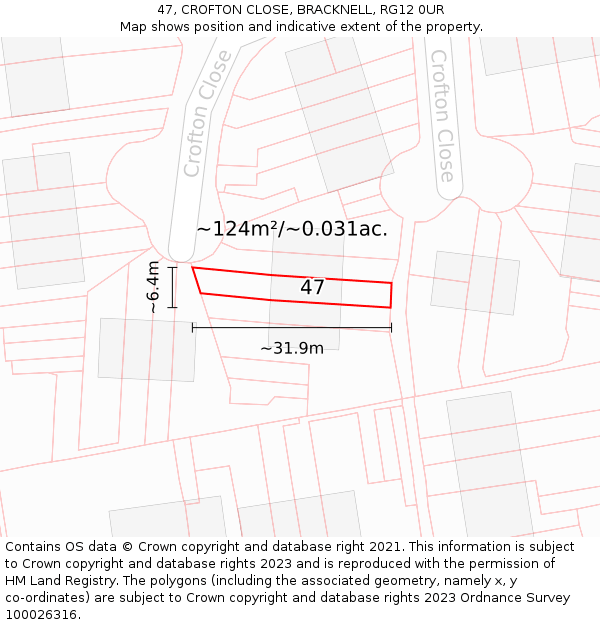 47, CROFTON CLOSE, BRACKNELL, RG12 0UR: Plot and title map