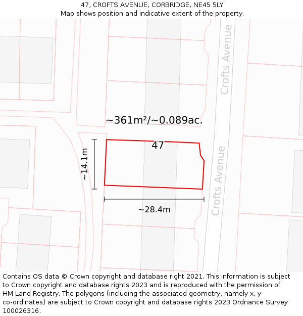 47, CROFTS AVENUE, CORBRIDGE, NE45 5LY: Plot and title map
