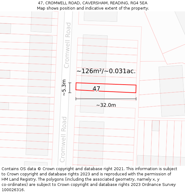 47, CROMWELL ROAD, CAVERSHAM, READING, RG4 5EA: Plot and title map