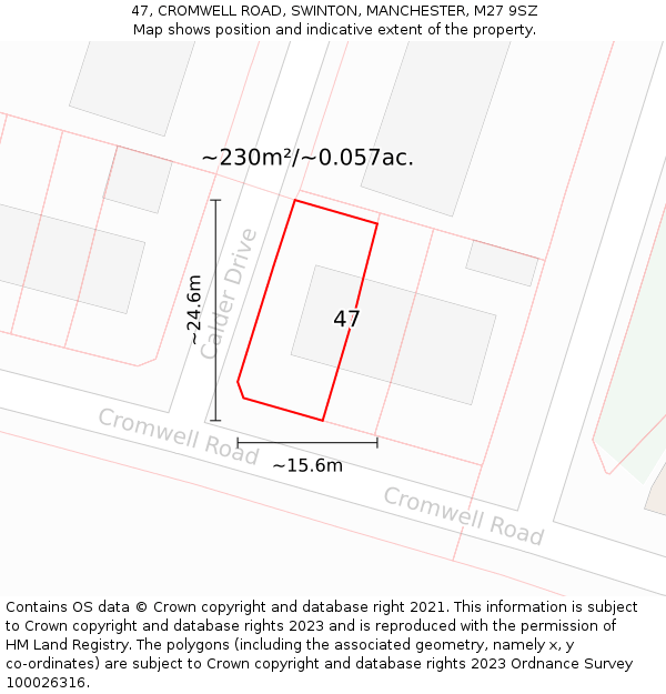 47, CROMWELL ROAD, SWINTON, MANCHESTER, M27 9SZ: Plot and title map