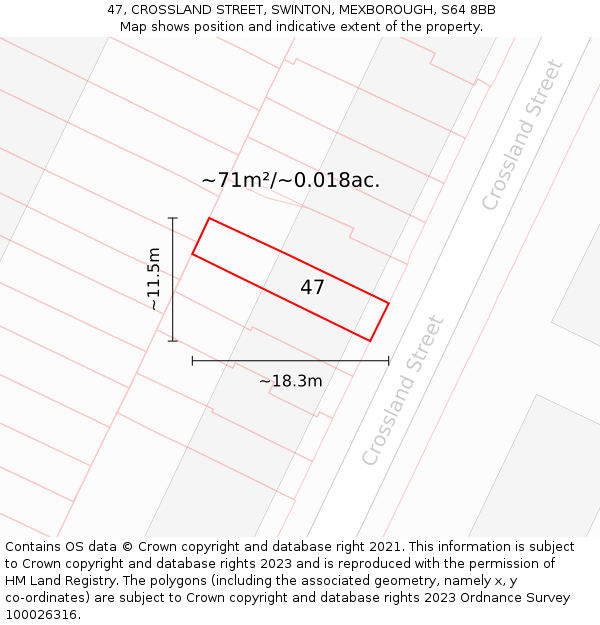 47, CROSSLAND STREET, SWINTON, MEXBOROUGH, S64 8BB: Plot and title map