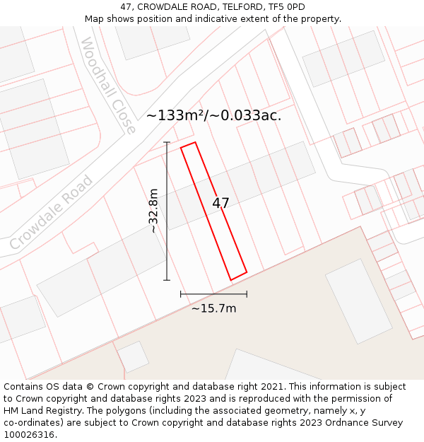 47, CROWDALE ROAD, TELFORD, TF5 0PD: Plot and title map