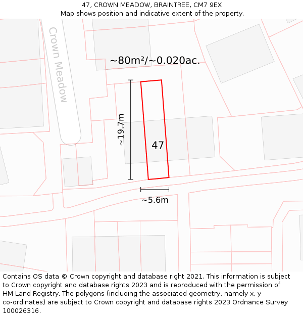 47, CROWN MEADOW, BRAINTREE, CM7 9EX: Plot and title map