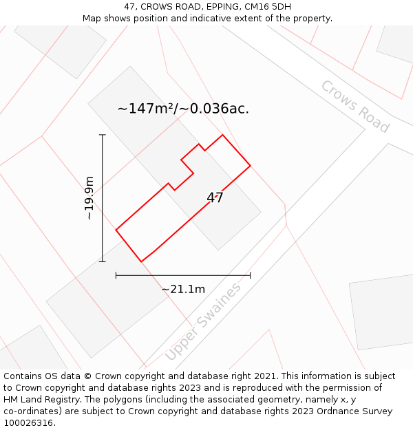 47, CROWS ROAD, EPPING, CM16 5DH: Plot and title map